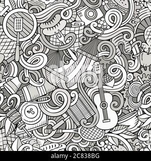 Cartoon hand-drawn picnic doodles seamless pattern Stock Vector