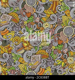 Cartoon hand-drawn picnic doodles seamless pattern Stock Vector