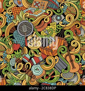 Cartoon hand-drawn picnic doodles seamless pattern Stock Vector
