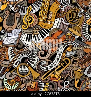 Cartoon cute doodles Classical music seamless pattern Stock Vector