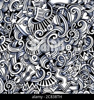 Cartoon hand-drawn doodles on the subject of Music style theme Stock Vector