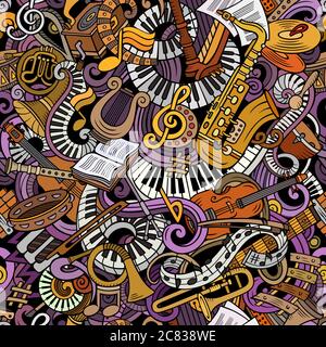 Cartoon cute doodles Classical music seamless pattern Stock Vector