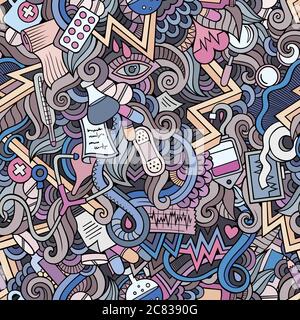 Cartoon cute doodles hand drawn Medical seamless pattern Stock Vector