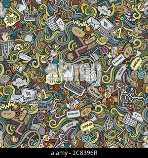 Cartoon hand-drawn doodles Internet social seamless pattern Stock Vector