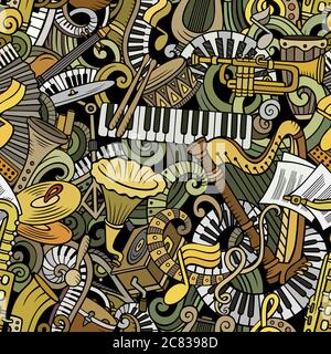 Cartoon cute doodles Classical music seamless pattern Stock Vector