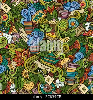 Cartoon hand-drawn doodles on the subject of tea time style Stock Vector