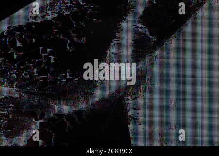 broken lcd tft tn screen flat macro texture with crystal leakage and physical damage cracks Stock Photo