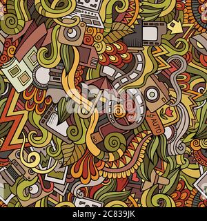 Cartoon hand-drawn doodles photography seamless patterns Stock Vector