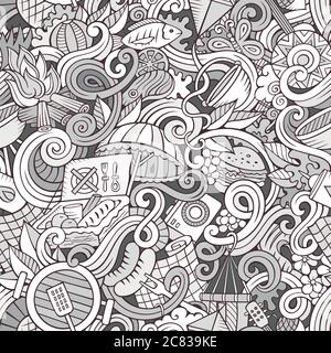 Cartoon hand-drawn picnic doodles seamless pattern Stock Vector