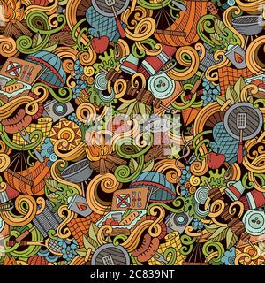 Cartoon hand-drawn picnic doodles seamless pattern Stock Vector