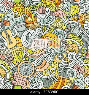 Cartoon hand-drawn picnic doodles seamless pattern Stock Vector