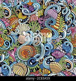 Cartoon doodles under water life seamless pattern Stock Vector