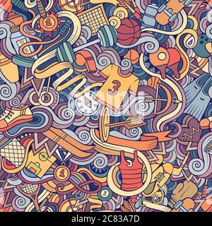 Cartoon hand-drawn doodles sports seamless pattern Stock Vector