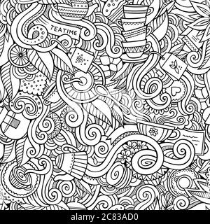 Cartoon hand-drawn doodles on the subject of tea time style Stock Vector