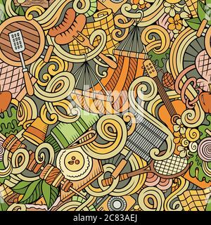 Cartoon hand-drawn picnic doodles seamless pattern Stock Vector