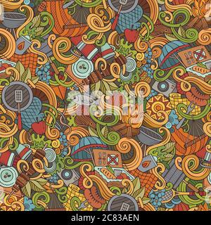 Cartoon hand-drawn picnic doodles seamless pattern Stock Vector