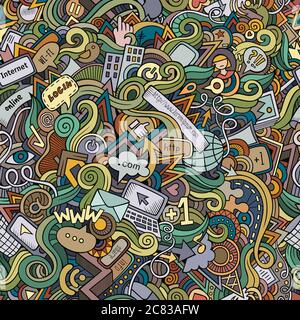Cartoon hand-drawn doodles Internet social seamless pattern Stock Vector