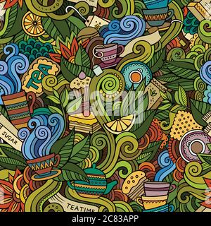 Cartoon hand-drawn doodles on the subject of tea time style Stock Vector