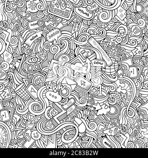 Cartoon hand-drawn doodles Internet social seamless pattern Stock Vector