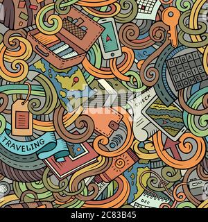 Cartoon doodles travel planning seamless pattern Stock Vector