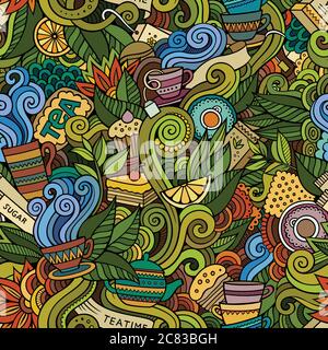 Cartoon hand-drawn doodles on the subject of tea time style Stock Vector