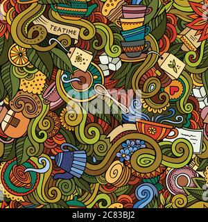 Cartoon hand-drawn doodles on the subject of tea time style Stock Vector