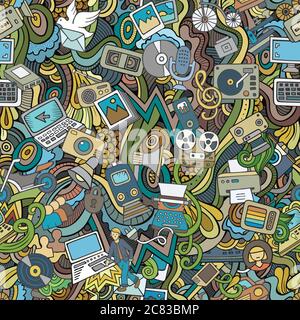 Cartoon vector Doodles social media, technical, transport seamless pattern Stock Vector
