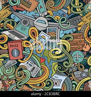 Cartoon doodles travel planning seamless pattern Stock Vector