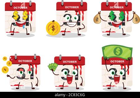 Halloween calendar cartoon character with cute emoticon bring money Stock Vector