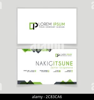 Simple Business Card with initial letter DP rounded edges with green accents as decoration. Stock Vector