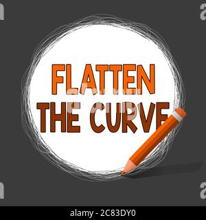 Writing note showing Flatten The Curve. Business concept for raising an awareness on slowing the rate of the infectious disease Scribbling of circular Stock Photo