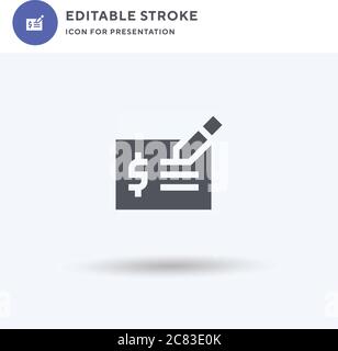 Cheque icon vector, filled flat sign, solid pictogram isolated on white, logo illustration. Cheque icon for presentation. Stock Vector