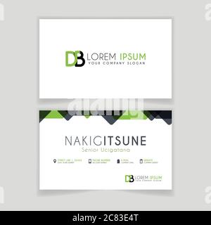 Simple Business Card with initial letter DB rounded edges with green accents as decoration. Stock Vector