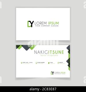 Simple Business Card with initial letter DY rounded edges with green accents as decoration. Stock Vector