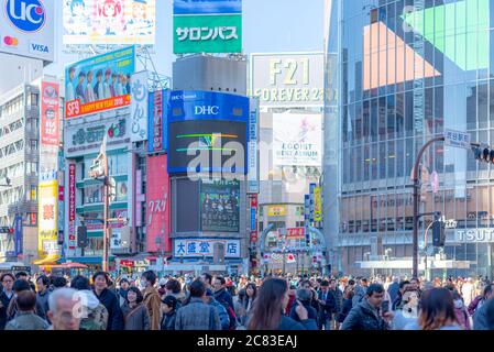 Busy crowd in Shibuya district. Tokyo, Japan Stock Photo