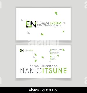 Simple Business Card with initial letter EN rounded edges with green accents as decoration. Stock Vector