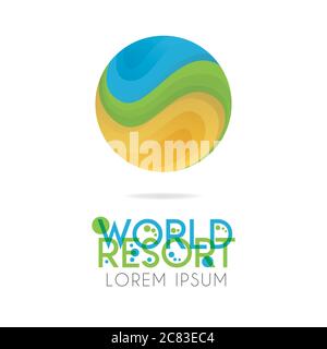 The earth logo is layered with orange, green, blue color with version to 2.0 Stock Vector