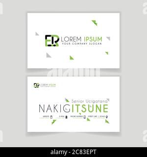 Simple Business Card with initial letter ER rounded edges with green accents as decoration. Stock Vector