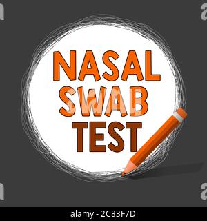 Writing note showing Nasal Swab Test. Business concept for diagnosing an upper respiratory tract infection through nasal secretion Scribbling of circu Stock Photo