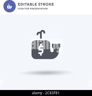 Whale icon vector, filled flat sign, solid pictogram isolated on white, logo illustration. Whale icon for presentation. Stock Vector