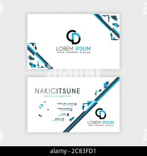 Simple Business Card with initial letter CD rounded edges with a blue and gray corner decoration. Stock Vector