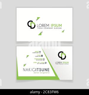 Simple Business Card with initial letter CD rounded edges with green accents as decoration. Stock Vector