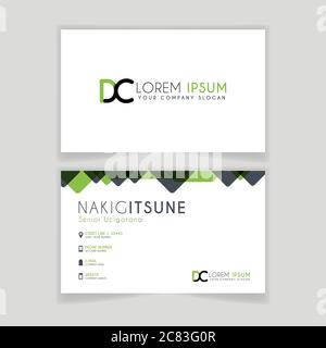 Simple Business Card with initial letter DC rounded edges with green accents as decoration. Stock Vector