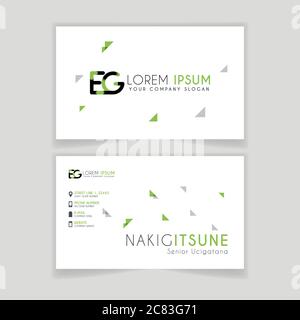 Simple Business Card with initial letter EG rounded edges with green accents as decoration. Stock Vector