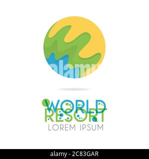The earth logo is layered with orange, green, blue color with version to 0.6 Stock Vector