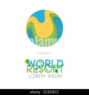 The earth logo is layered with orange, green, blue color with version to 5.0 Stock Vector