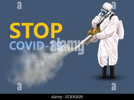 People in Protective Suit or Clothing, Spray to Cleaning and Disinfect Virus, Covid-19, Corona virus Disease, Preventive Measures Stock Vector