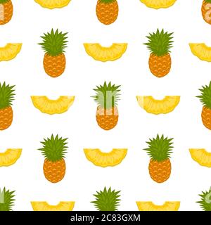 Illustration on theme big colored seamless pineapple, bright fruit pattern for seal. Fruit pattern consisting of beautiful seamless repeat pineapple. Stock Vector