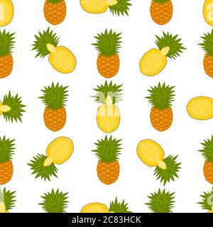 Illustration on theme big colored seamless pineapple, bright fruit pattern for seal. Fruit pattern consisting of beautiful seamless repeat pineapple. Stock Vector