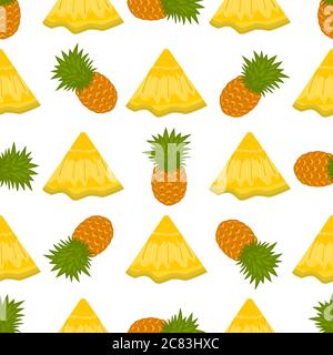 Illustration on theme big colored seamless pineapple, bright fruit pattern for seal. Fruit pattern consisting of beautiful seamless repeat pineapple. Stock Vector